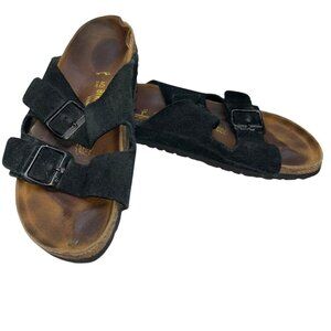 birkenstock black suede arizona double strap buckle slide on sandals 40 …
